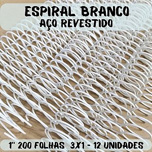 Espiral de Aço p/ Encadernação Revestido em Nylon Branco 1/1'' (200 fls) Passo 3X1 - 12 unidades