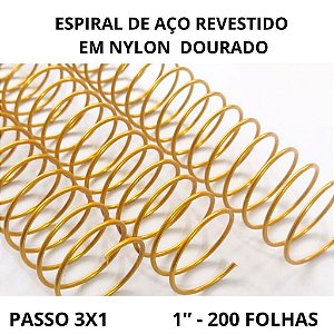 KIT C/ 03 - Espiral de Aço para Encadernação Revestido em Nylon 1/1'' (200 fls) Passo 3x1 - DOURADO