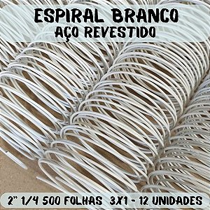Espiral de Aço p/ Encadernação Revestido em Nylon Branco 2'' 1/4 (500 fls) Passo 3X1 - 12 unidades