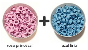 Kit Ilhós Nº54 em Alumínio 200 Unidades Para Customização Papel e Costura Criativa Rosa princesa + Azul Lírio
