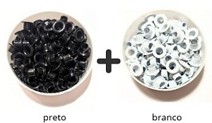 Kit Ilhós Nº54 em Alumínio 200 Unidades Para Customização Papel e Costura Criativa Preto + Branco