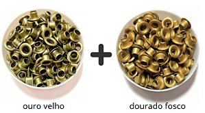 Kit Ilhós Nº54 em Alumínio 200 Unidades Para Customização Papel e Costura Criativa Ouro velho + Dourado fosco
