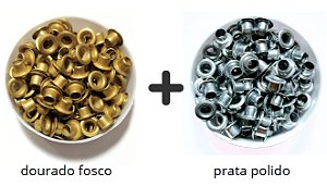 Kit Ilhós Nº54 em Alumínio 200 Unidades Para Customização Papel e Costura Criativa Dourado fosco + prata polido