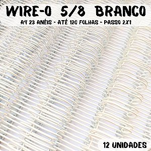 Wire-o para Encadernação A4 BRANCO 5/8 - 120 folhas (passo 2x1) 12 unidades