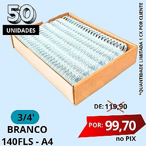 CAIXA WIRE-O A4  3/4 BRANCO - 140 folhas (passo 2x1) - 50 UNIDADES