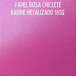 Papel Scrap (30,5 x 30,5cm ) Rosa Chiclete Barbie Metalizado 180g - 6 folhas