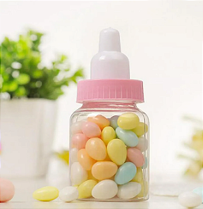Mamadeira Plástico Para Chá De Bebê Lembrancinhas Rosa - 12 unidades