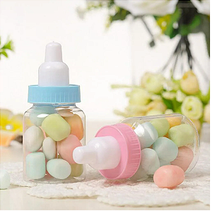 Mamadeira Plástico Para Chá De Bebê Lembrancinhas Azul - 12 unidades