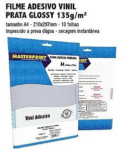 MP-FILME ADESIVO VINIL PRATA GLOSSY 135G/M² A4 - 10FOLHAS