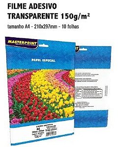 MP-FILME ADESIVO VINIL TRANSPARENTE SEM PROVA D'AGUA 150G/M² A4 - 10FOLHAS