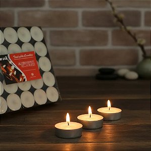 VELA REDONDA NAO AROMATICAS EM PARAFINA COM BASE EM ALUMINIO - COR BRANCA - 50 VELAS