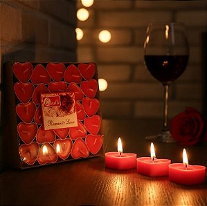 VELA CORACAO NAO AROMATICAS EM PARAFINA COM BASE EM ALUMINIO - COR VERMELHA - 50 VELAS