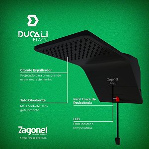 ZAGONEL DUCHA DUCALI ELETRONICA 5500W 127V BLACK DDCEL55127BL03