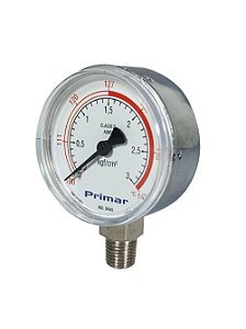 Manômetro para Autoclave Vertical - Escala 0 A 3 BAR / 100 a 143°C