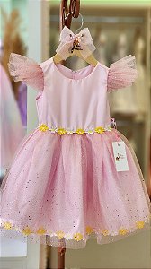 Vestido Rosa de tule no flocos Furta-cor