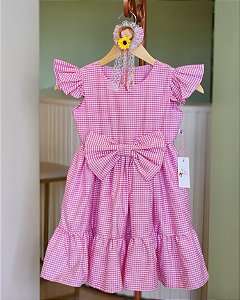 Vestido Xadrez Rosa Chiclete