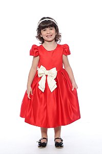 Vestido vermelho com acabamento em laço off