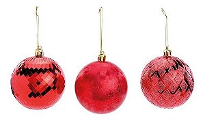 20 Bolas de Natal Sortidas Cromus Vermelha 8cm 1106273