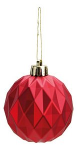 6 Bolas de Natal Listradas Cromus Losango Vermelha 6cm