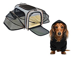 Bolsa De Transporte Expansível Pets Com Moletom Preto