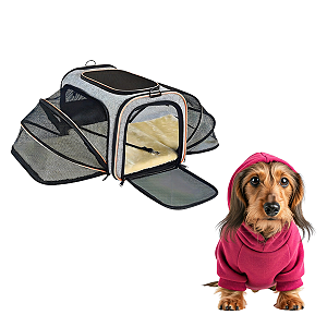 Bolsa De Transporte Expansível Pets Com Moletom Rosa
