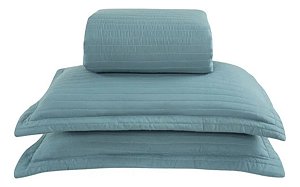 Colcha Cobre Leito Amalfi Queen Têxtil Arte Azul 3 Peças