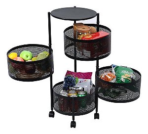 Fruteira De Chão Redonda 04 Divisorias Cozinha Preta Preto