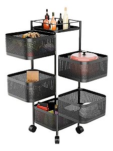 Fruteira De Chão Quadrada 05 Divisorias Cozinha Preto