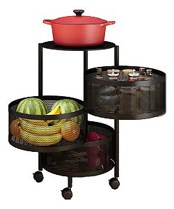 Fruteira De Chão Redonda 03 Divisorias 3kam Cozinha Preto