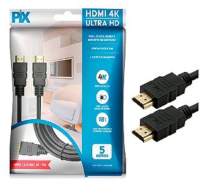 Cabo Hdmi 2.0 4k Hdr 19p Pix Gold Preto 5 Metros