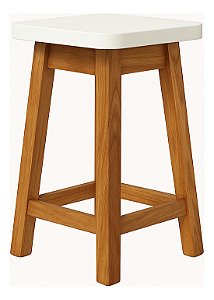 Banquinho Madeira Maciça Tamborete Tampo Mdf Branco