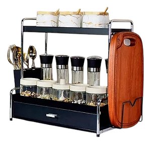 Porta Temperos Condimentos Organizador Cozinha Preto