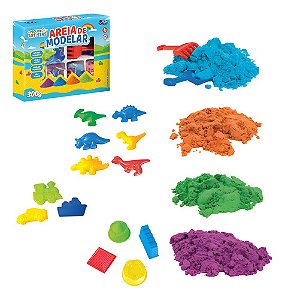 Kit Areia Mágica Molde Modelar Acessórios 300g Colorida