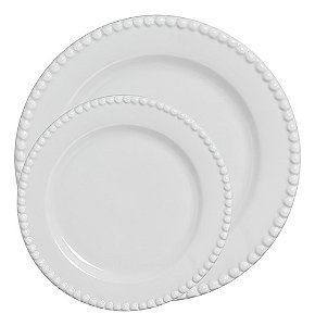 Jogo De 12 Pratos Rasos E Sobremesa Scalla Perola Ceramica