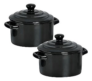 Kit 2 Mini Caçarola Panelinha Molheira Pote Cerâmica Preta