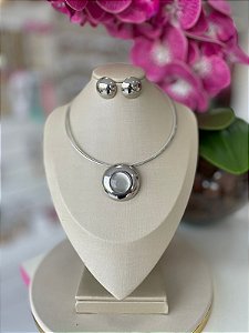 Conjunto Colar Aro Bijuteria Prata e Dourado