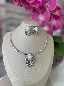 Conjunto Colar Aro Bijuteria Prata