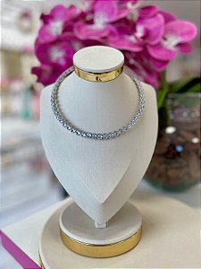 Colar Pedraria Bijuteria Prata Festa