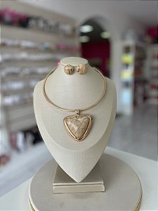 Conjunto Colar Aro Bijuteria Dourado