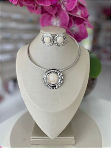 Conjunto Colar Aro Bijuteria Prata