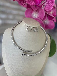 Conjunto Colar Martelo Bijuteria prata