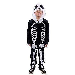 Fantasia Halloween Infantil - Macacão Esqueleto 9 a 12 Anos - 1 Un