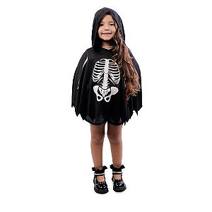 Fantasia Halloween Infantil - Poncho Esqueleto 6 a 9 Anos - 1 Un