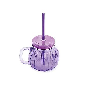 Copo com Canudo Abóbora Halloween Roxo - 1 Un