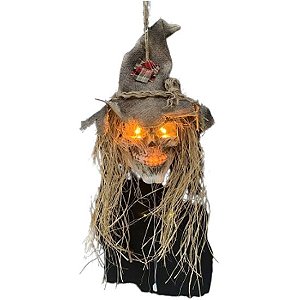 Enfeite Halloween Caveira Olhos de Fogo Com Som e Luz 50cm - 1 Un