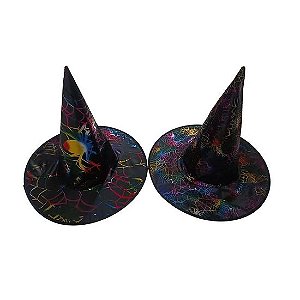Chapéu de Bruxa com Teias Estampado Halloween Sortido - 1 Un