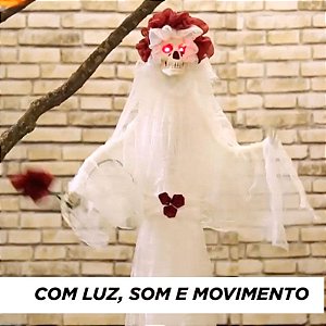 Boneco Noiva com Flor Cadáver com Som, Luz e Movimento 1,20 Metros - 1 Un
