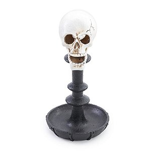 Castiçal Crânio Envelhecido para Decoração de Halloween - 1 Un