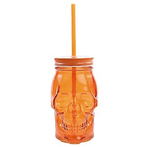 Copo Canudo Caveira Laranja Halloween - 1 Un