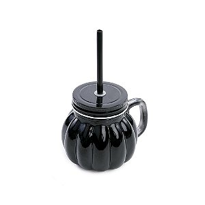 Copo Canudo Abóbora Preto Halloween